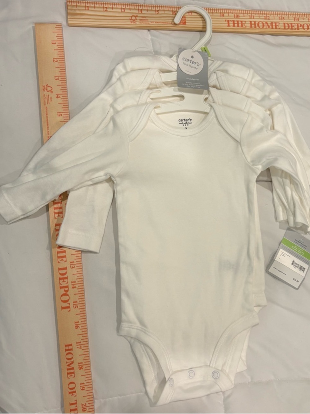 Carter's White Long Sleeve Baby One-Piece Bodysuits (4 Pack) size 3 months